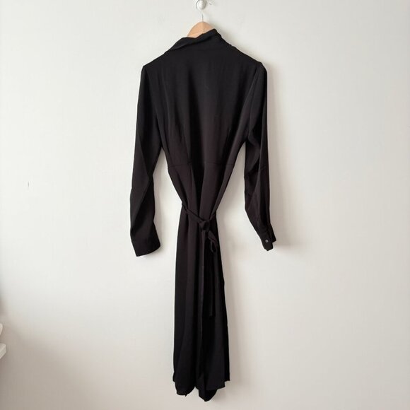 Aritzia Babaton Petra Wrap Tie Midi Dress Matte Satin Black Size Medium - Picture 7 of 10